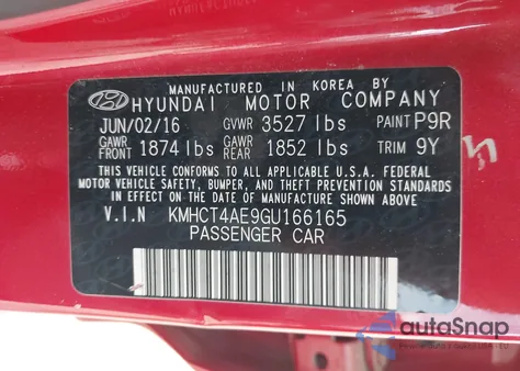 2016 Hyundai Accent Se z USA, uszkodzony, nr VIN KMHCT4AE9GU166165